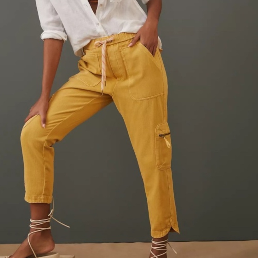 Anthropologie Pilcro The Cottage Mustard Yellow Twill Cargo Pant